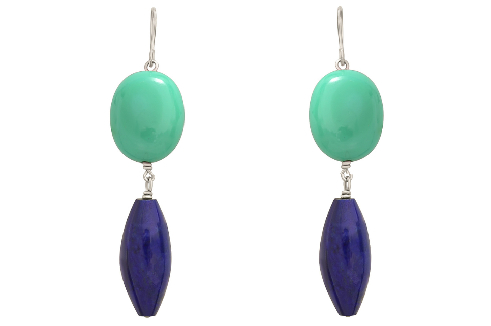 Lapis Lazuli & Chrysoprase Bead Silver Earrings