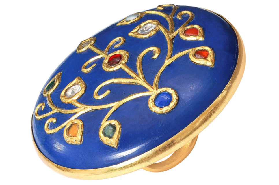 Ellie Lapis & Multicolour Gemstone Jadau Ring