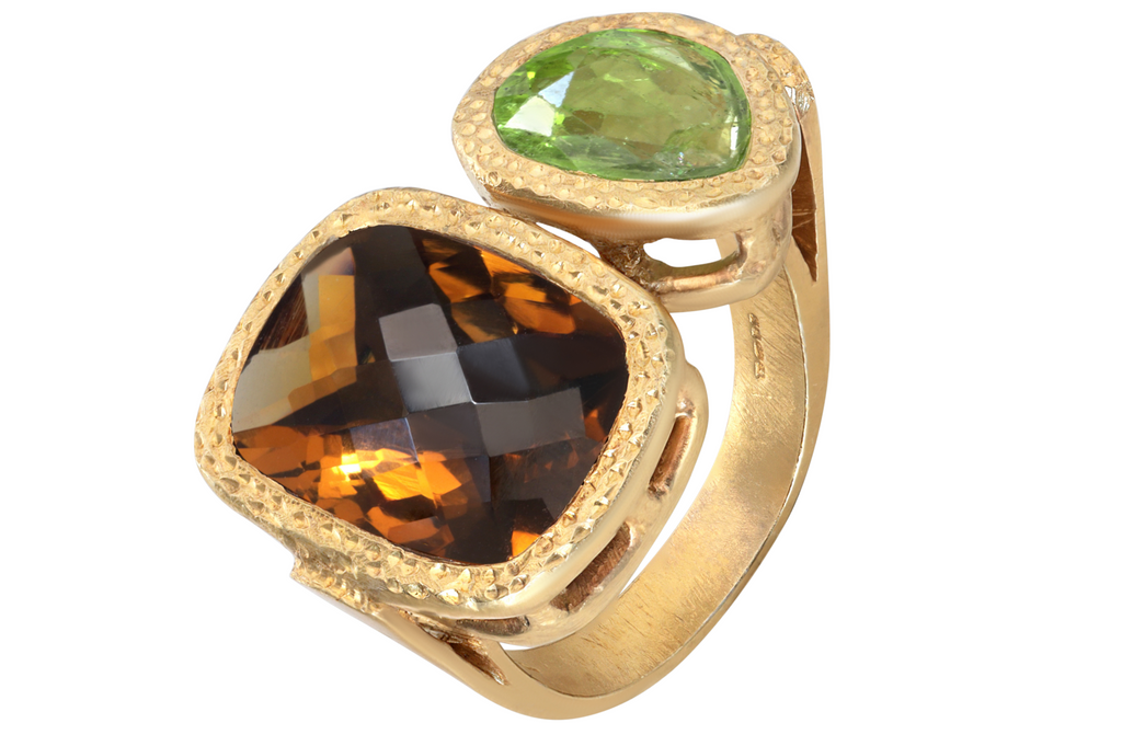 Lara Cognac Quartz & Peridot Double Gemstone Ring
