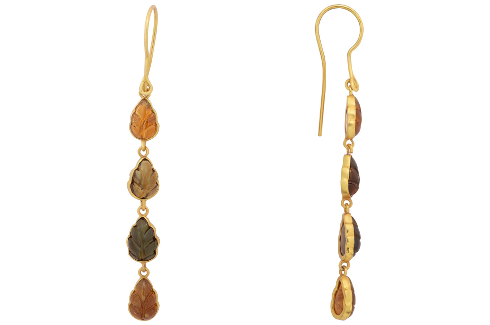 Carved Leaf Tourmaline Earrings