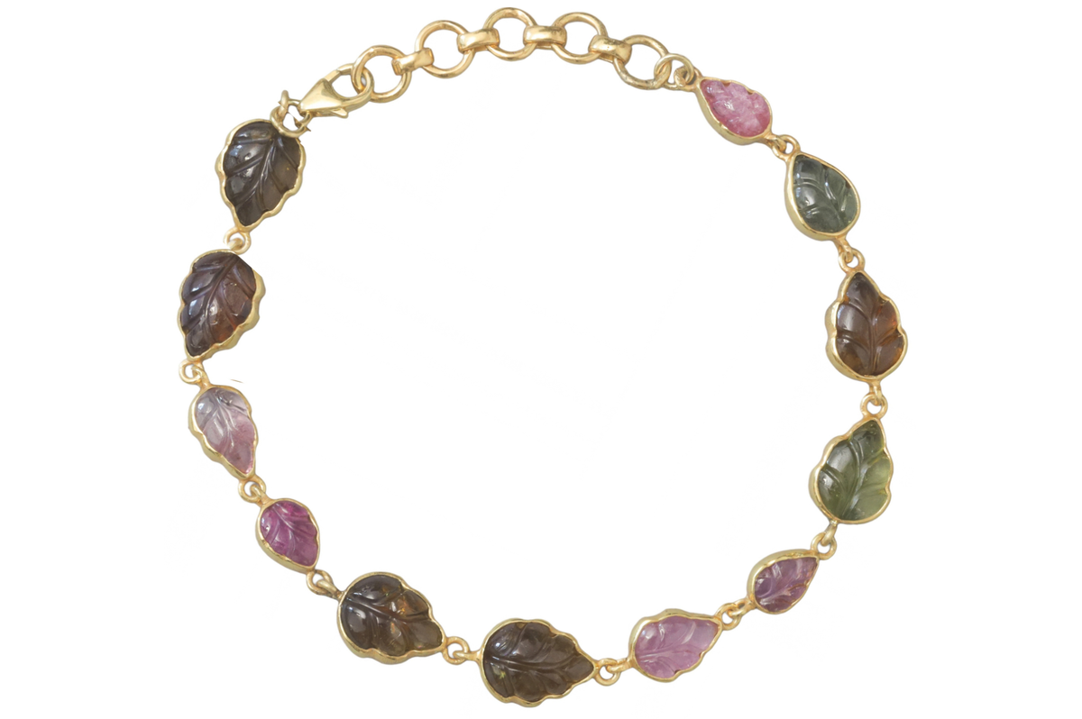 Carved Tourmaline Gemstone Leaf Bracelet