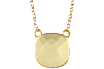 Lemon Quartz Cushion Cut Pendant Necklace