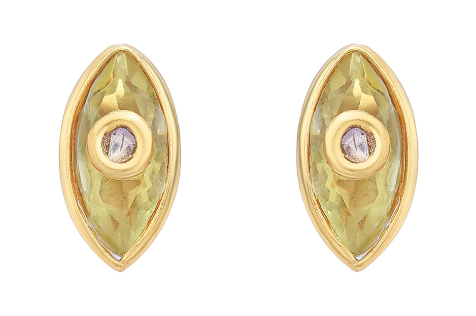 Lemon Quartz & Diamond Jadau Stud Earrings