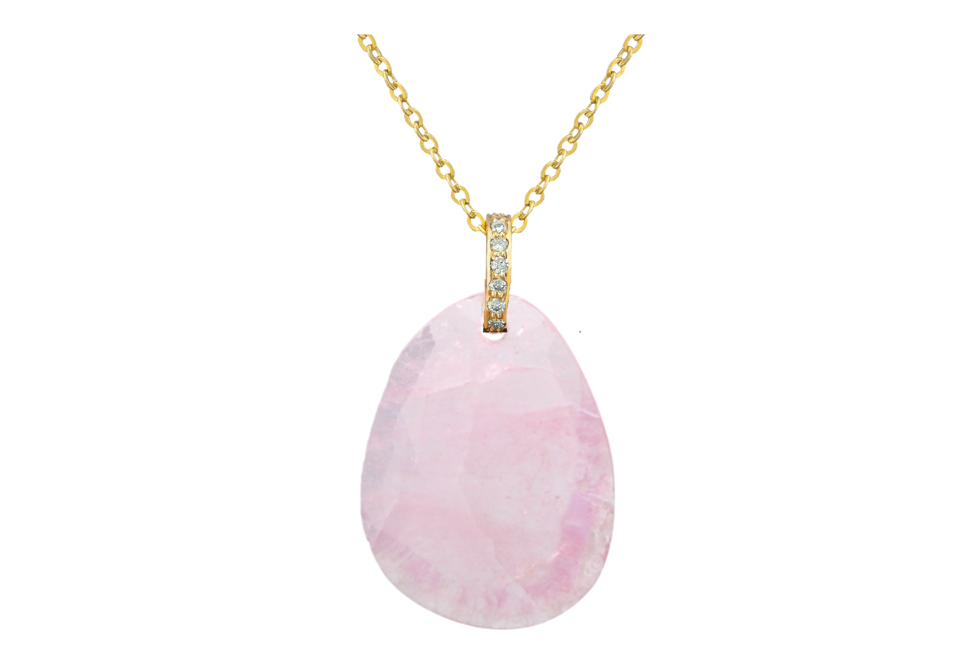 Bahia Fine Gold, Light Pink Tourmaline Slice & Diamond Pendant Necklace