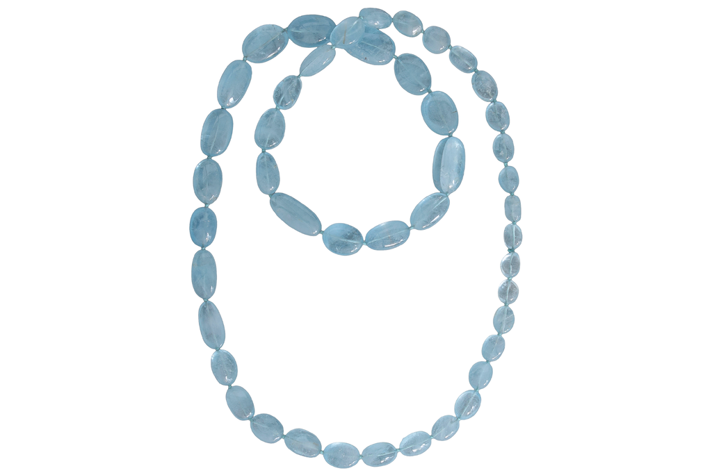 Aquamarine Long Cabochon Bead Necklace