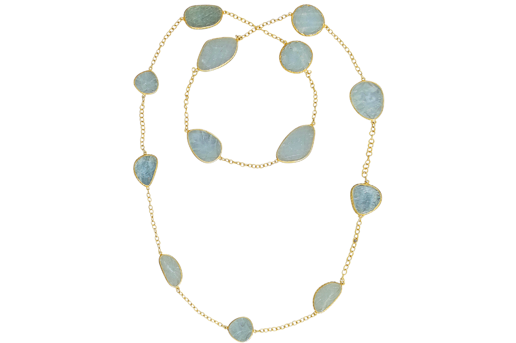 Agra Carved Aquamarine Long Necklace