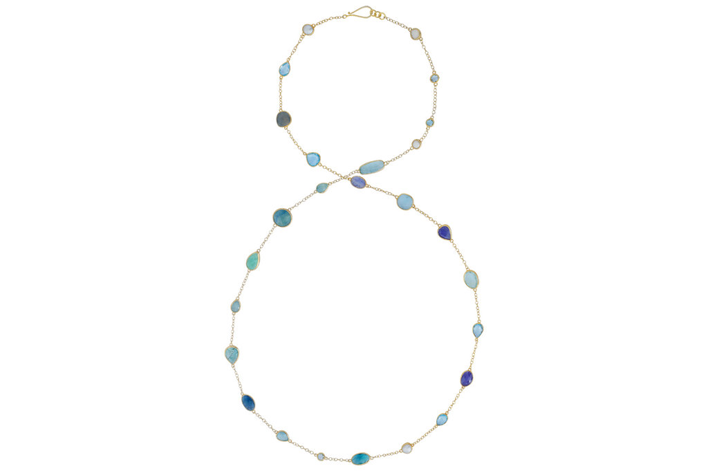 Agra Fluorite, Pearl & Tanzanite Long Gemstone Necklace