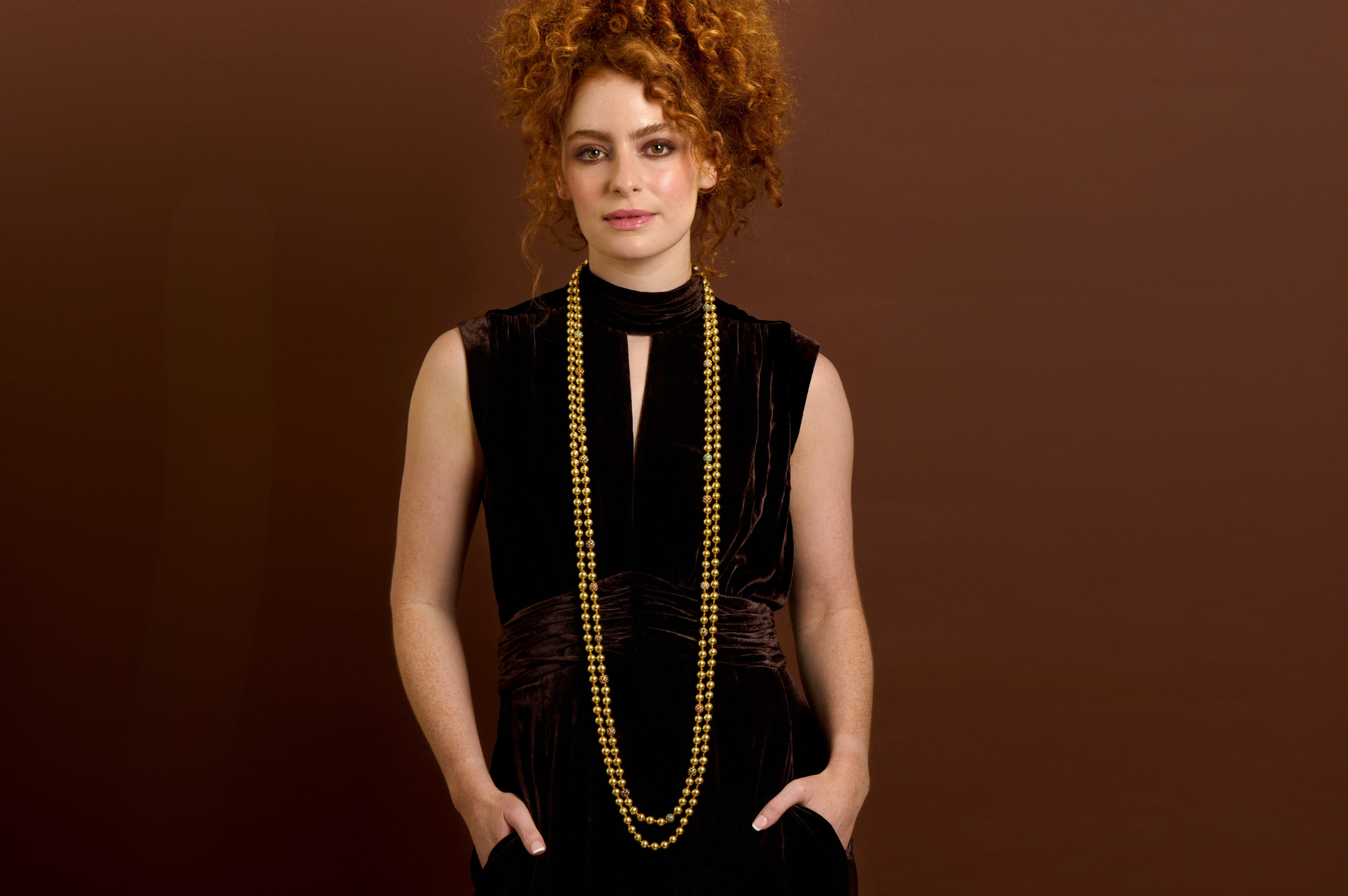 Golden Round Bead Long Knotted Necklace