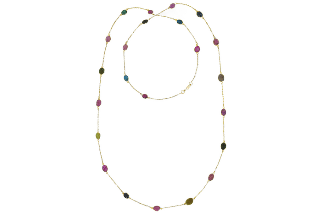 Tourmaline Oval Gemstone Long Necklace