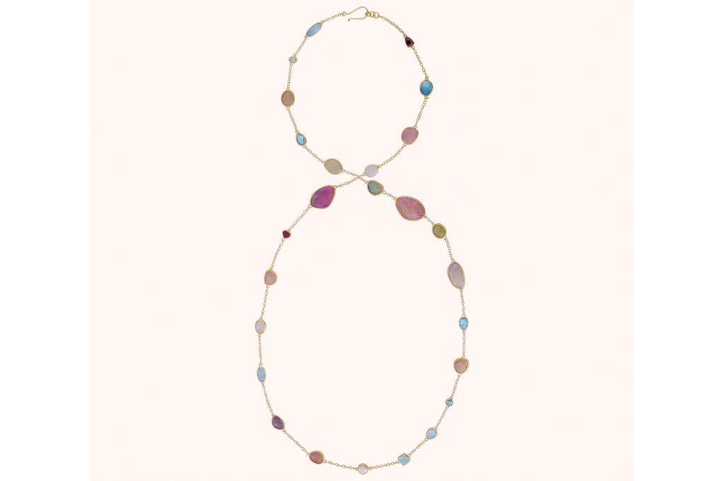 Agra Tourmaline, Sapphire & Moonstone Long Gemstone Necklace