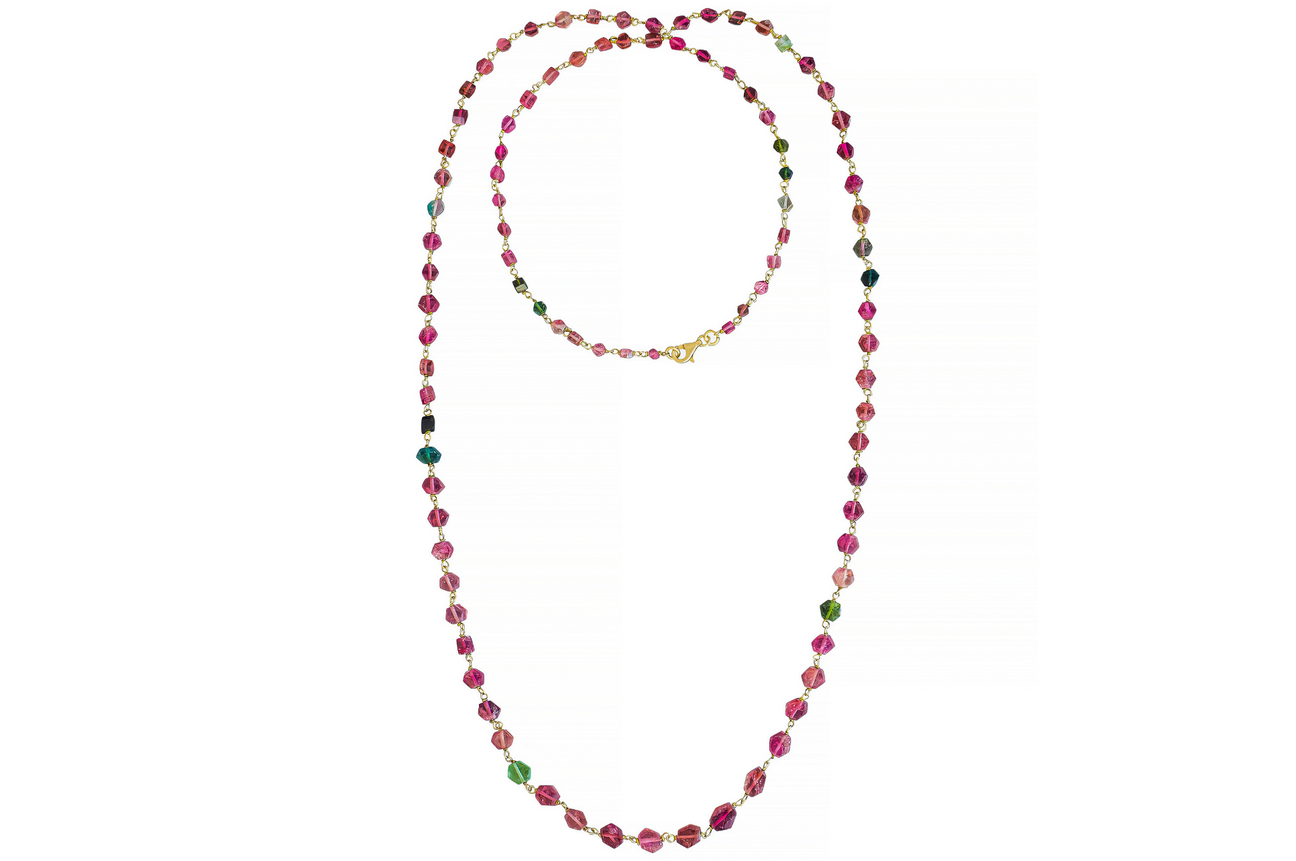 Long Multi Coloured Tourmaline Rosary Necklace