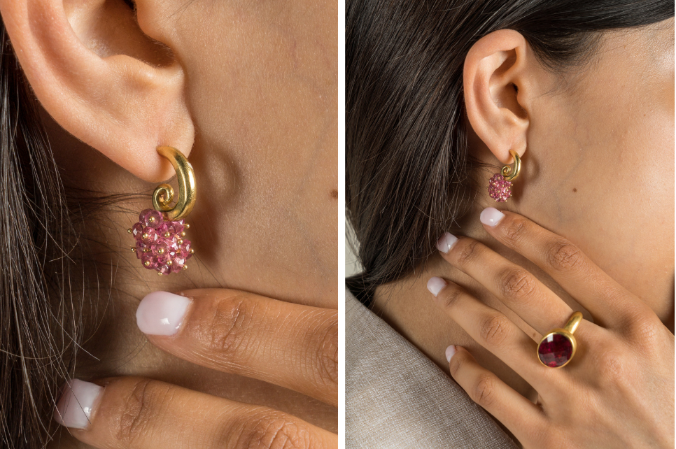 Luisa Fine Gold Hoop Earrings With Pink Tourmaline