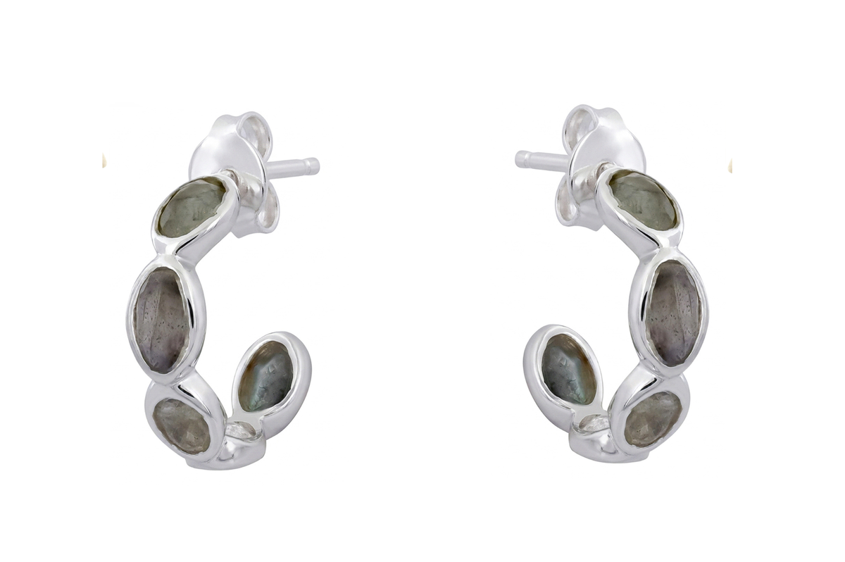 Luna Labradorite Silver Hoop Earrings