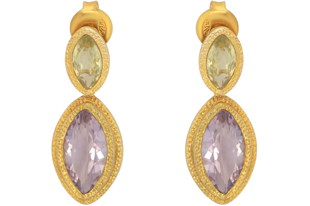 Maharani Amethyst & Lemon Quartz Drop Earrings