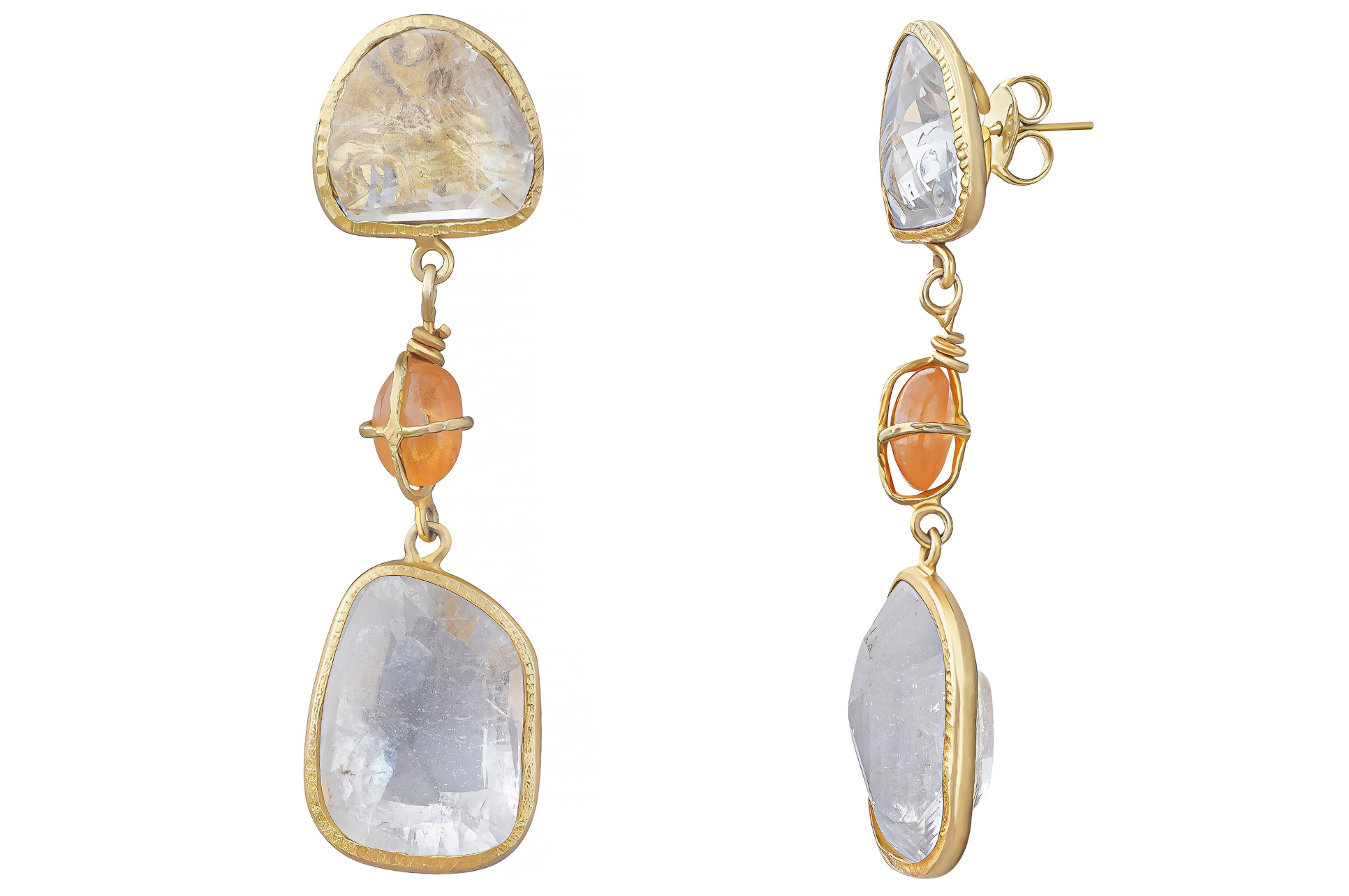 White Topaz & Mandarin Garnet Drop Earrings