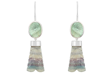 Mermaid Carved Fluorite Silver Earrings