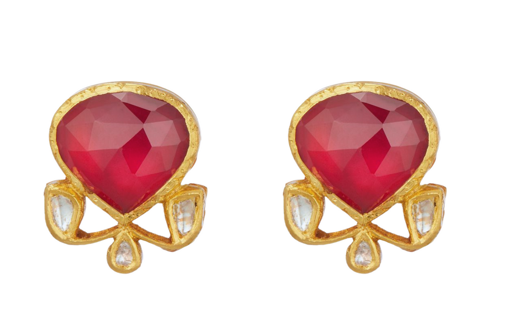 Fine Gold Diamond, Ruby & Enamel Work Earrings