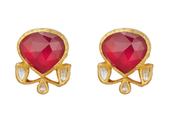 Fine Gold Diamond, Ruby & Enamel Work Earrings