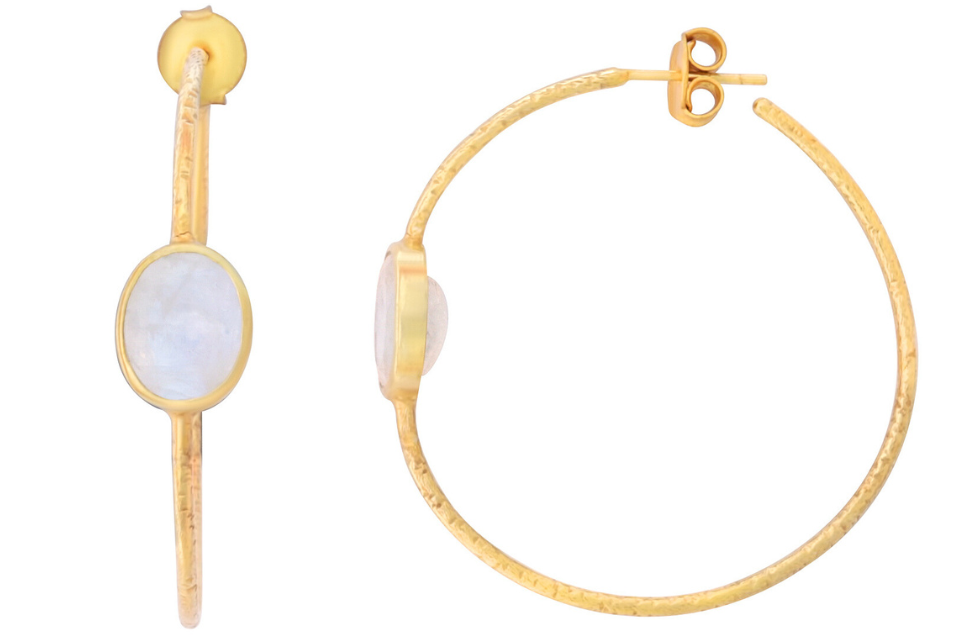 Gold & Moonstone Set Hoop Earrings
