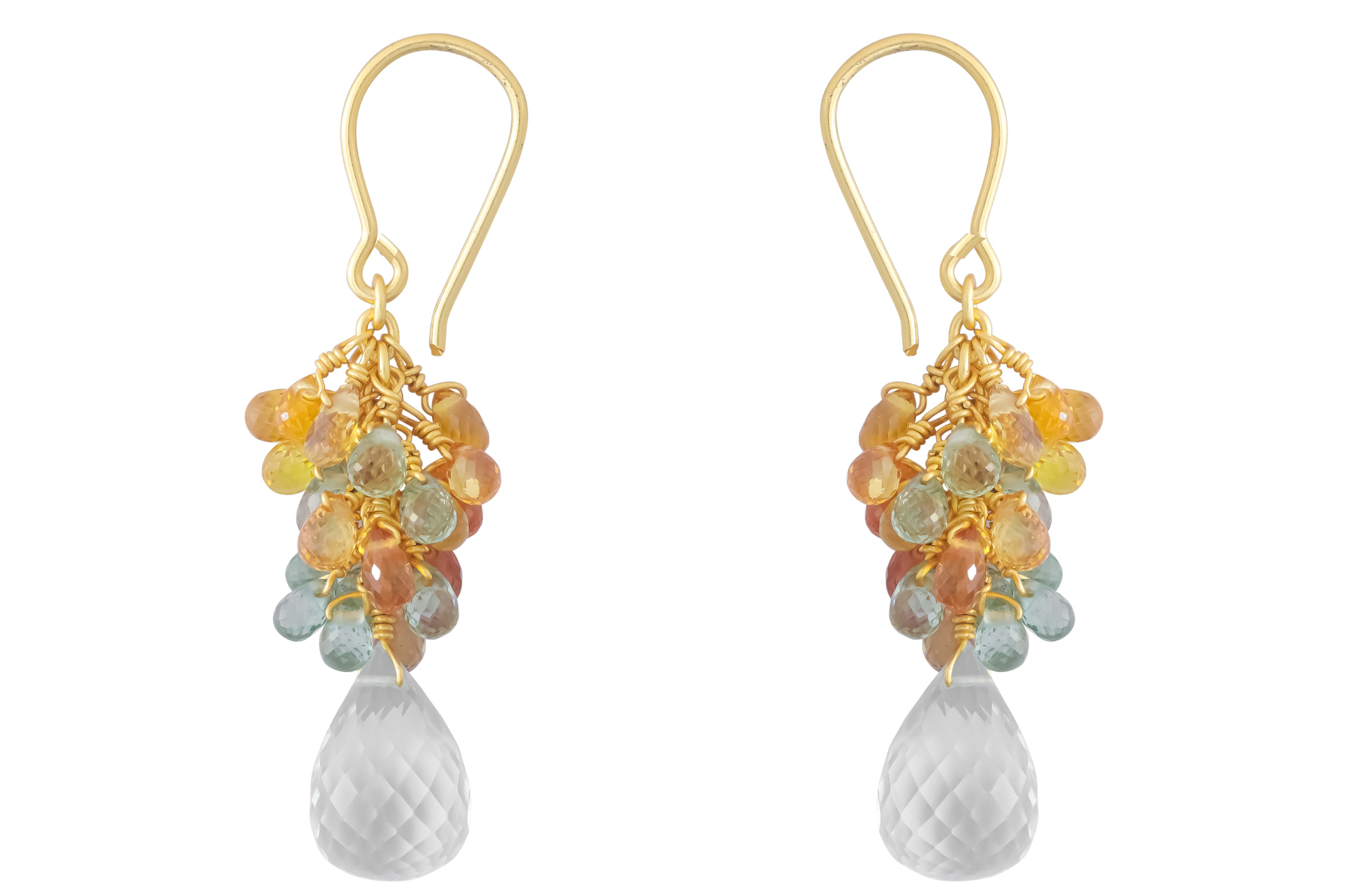 Multi Sapphire & Green Amethyst Beaded Drop Earrings