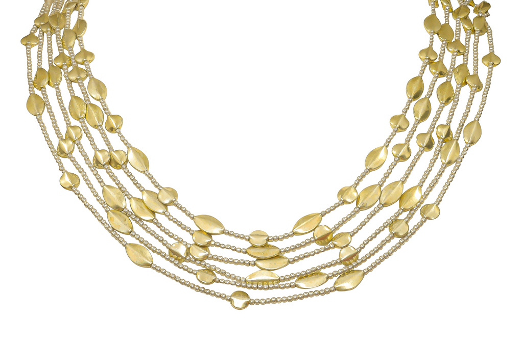 Multi Strand Silver & Gold Bead Necklace