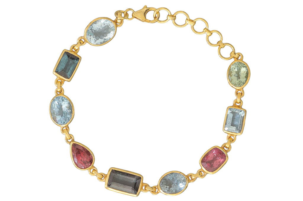 Aquamarine & Tourmaline Gemstone Bracelet