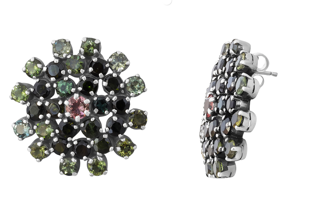 Asriel Green & Pink Tourmaline Stud Earrings