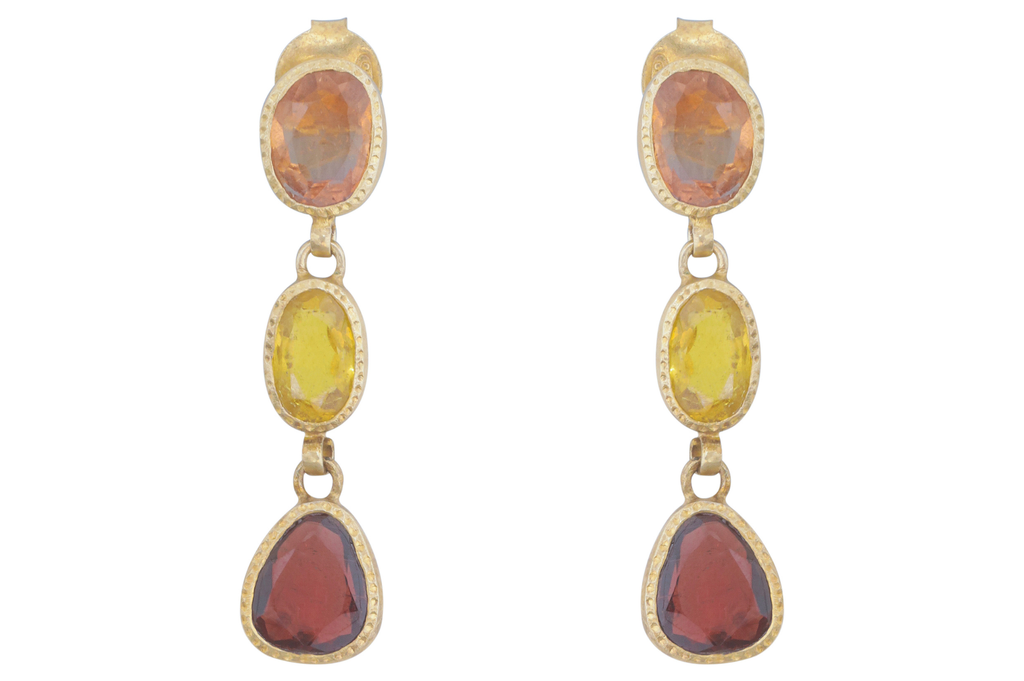 Multicolour Tourmaline Triple Drop Earrings