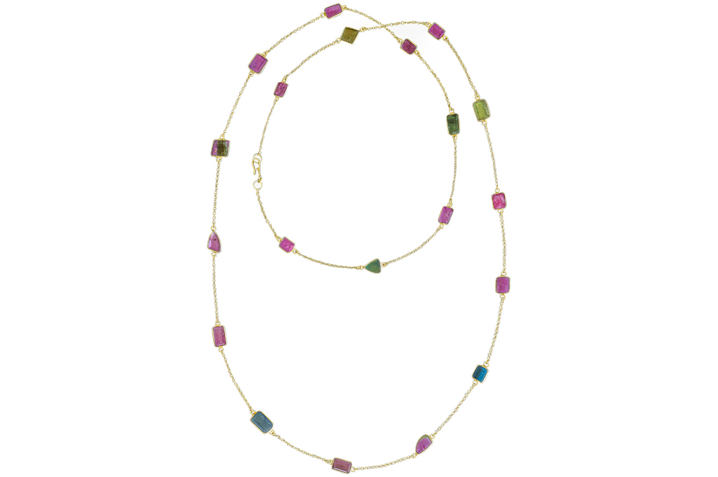 Tourmaline Oblong Gemstone Long Necklace