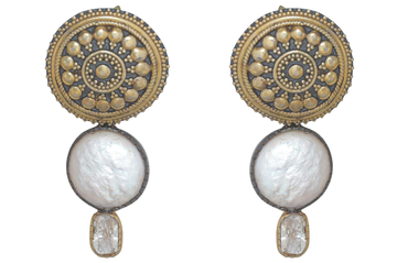 Oxidised Silver Pearl And Diamond Ornate Drops