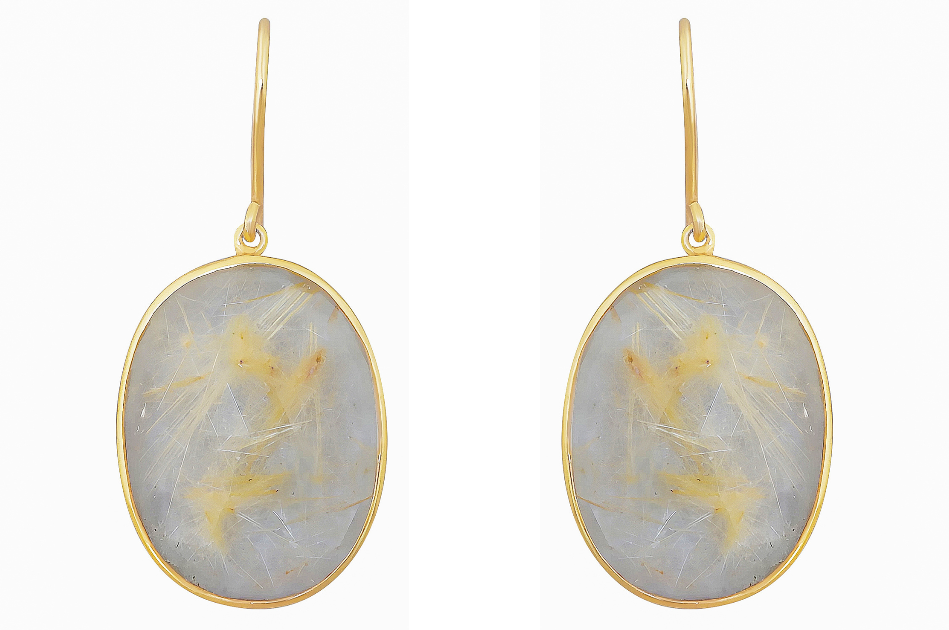 Golden Rutile Quartz Pebble Drop Earrings