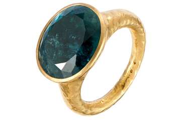 Oval Teal Tourmaline Fine Gold Ring