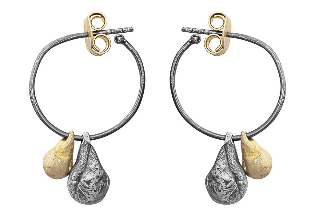 Gold & Oxidised Silver Charm Hoops