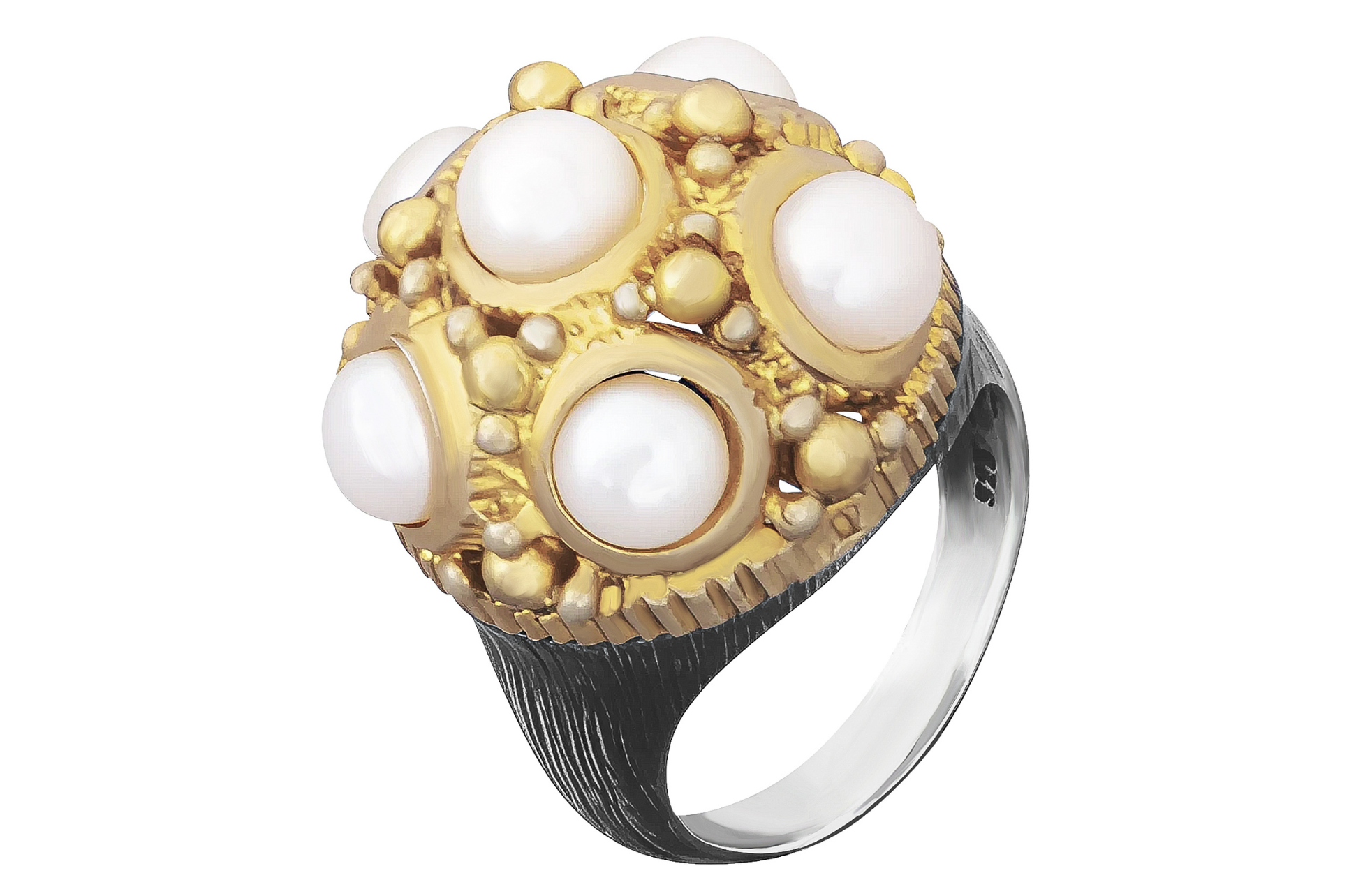 Pearl, Gold & Oxidised Silver Ring