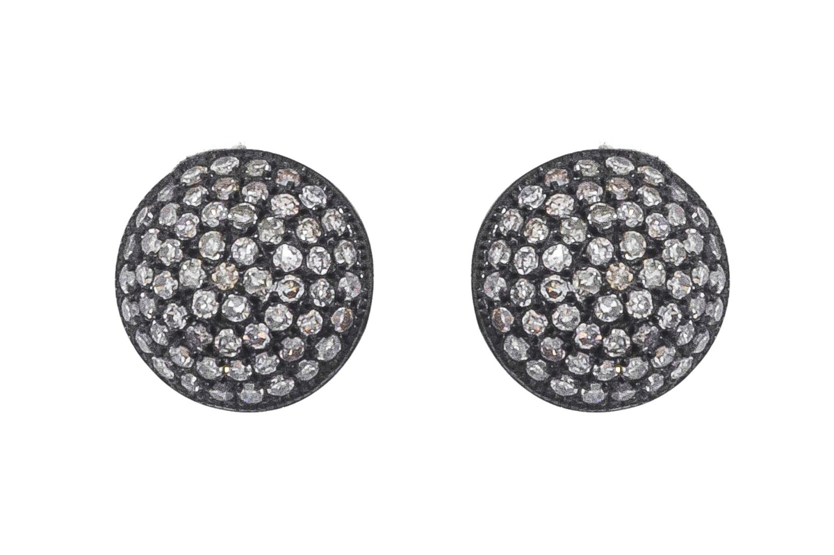Oxidised Sterling Silver & Diamond Stud Earrings