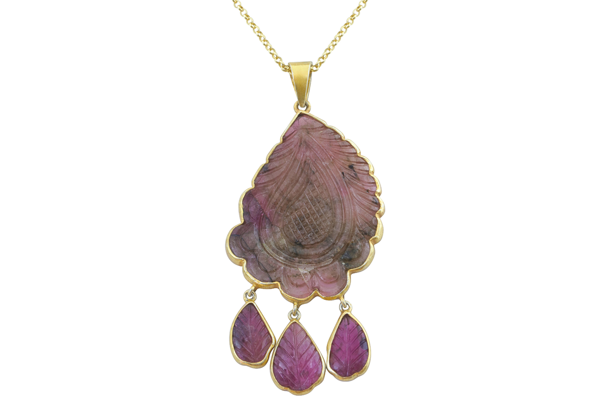 Carved Paisley Motif Pendant With Dangles