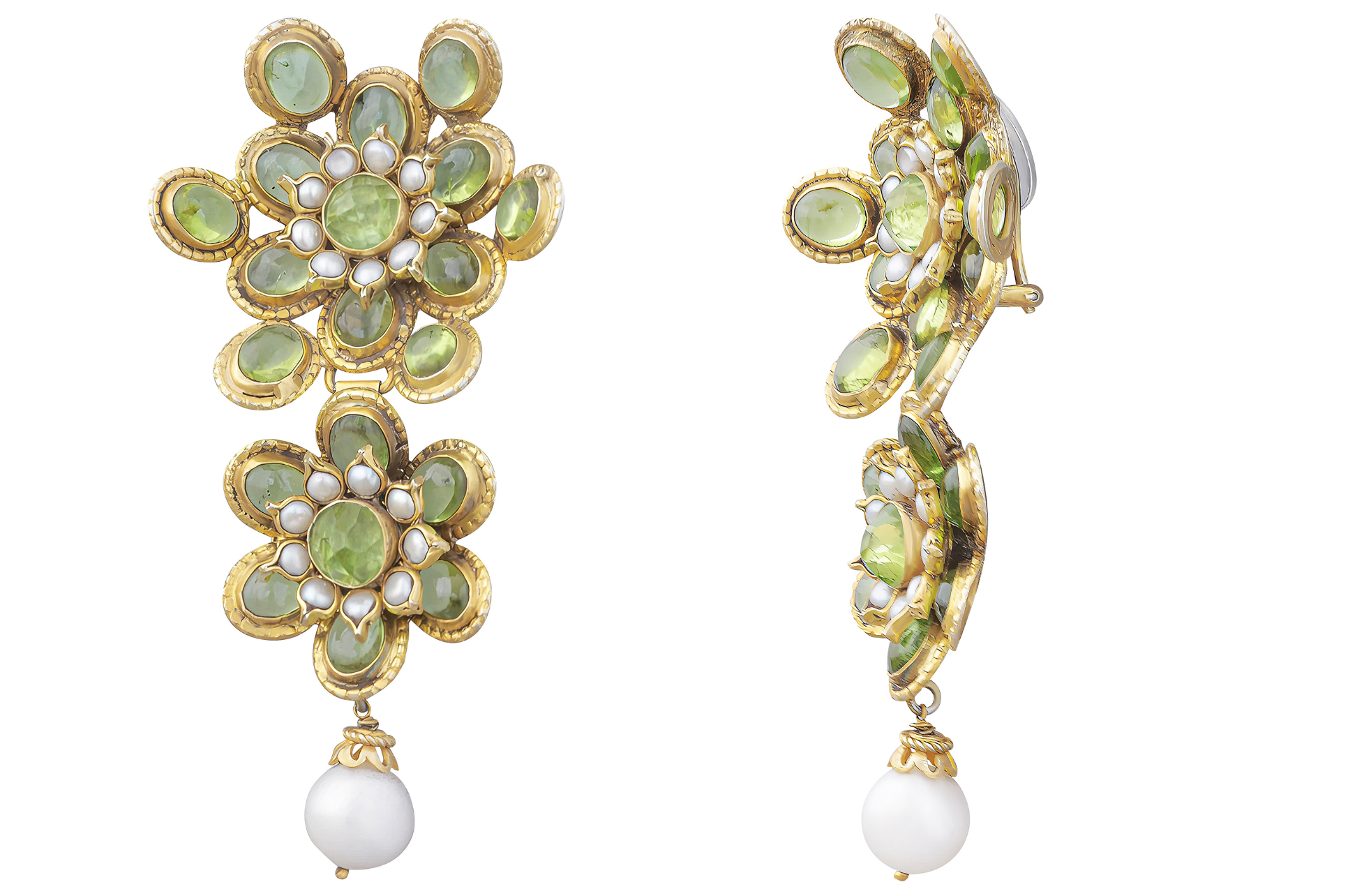 Peridot & Pearl Flower Extravagant Earrings
