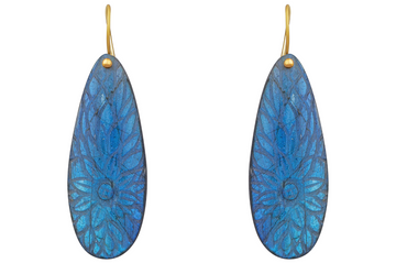 Carved Labradorite Pear Shape Gemstone Earrings