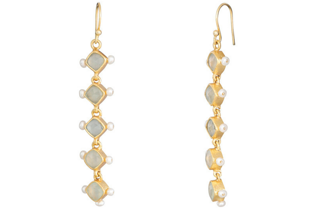 Aquamarine & Pearl Embellished Earrings