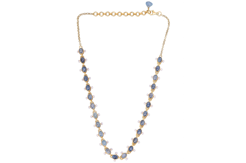 Aquamarine & Pearl Embellished Necklace