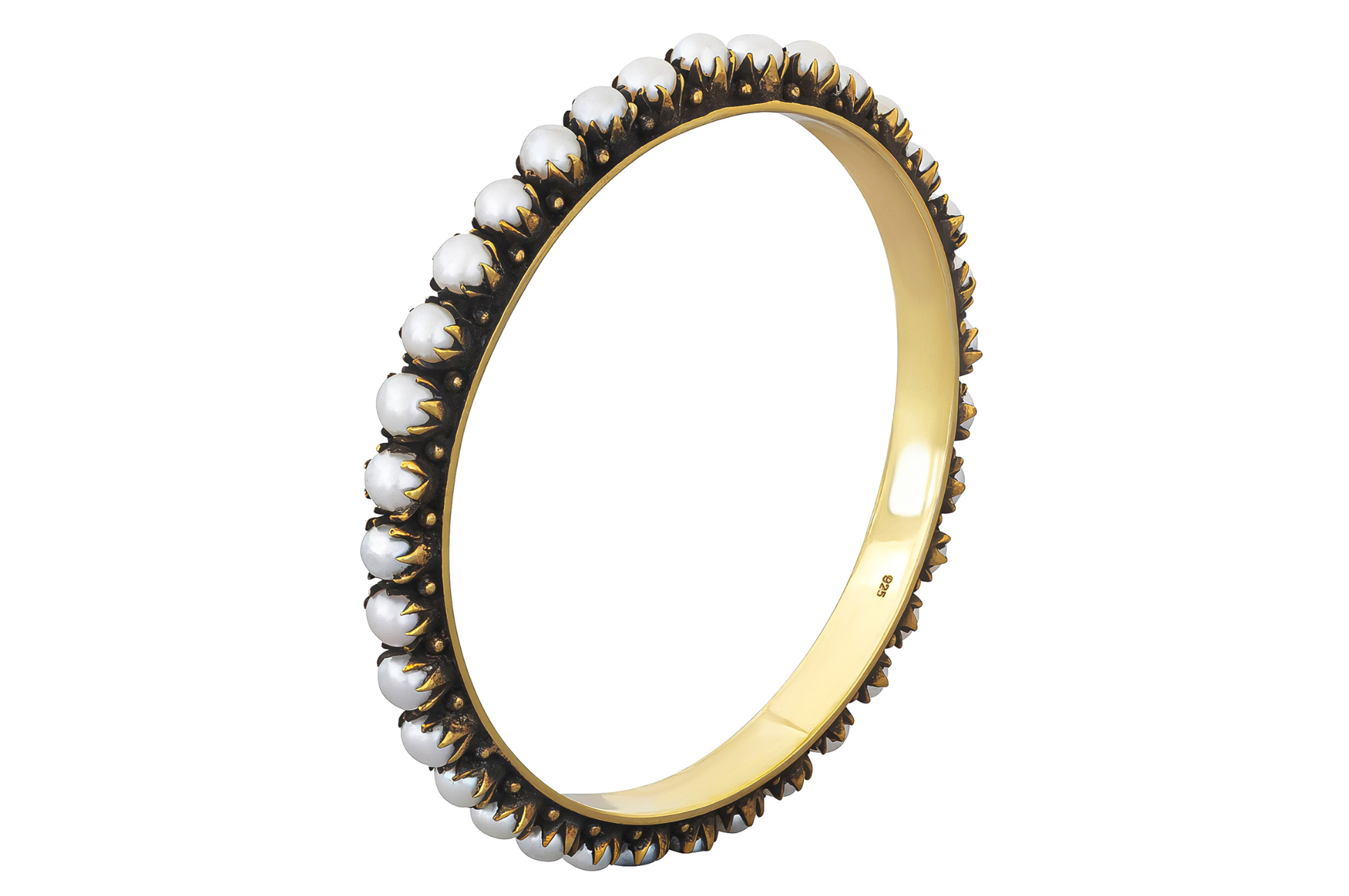 Gold & Oxidised Silver Pearl Bangle