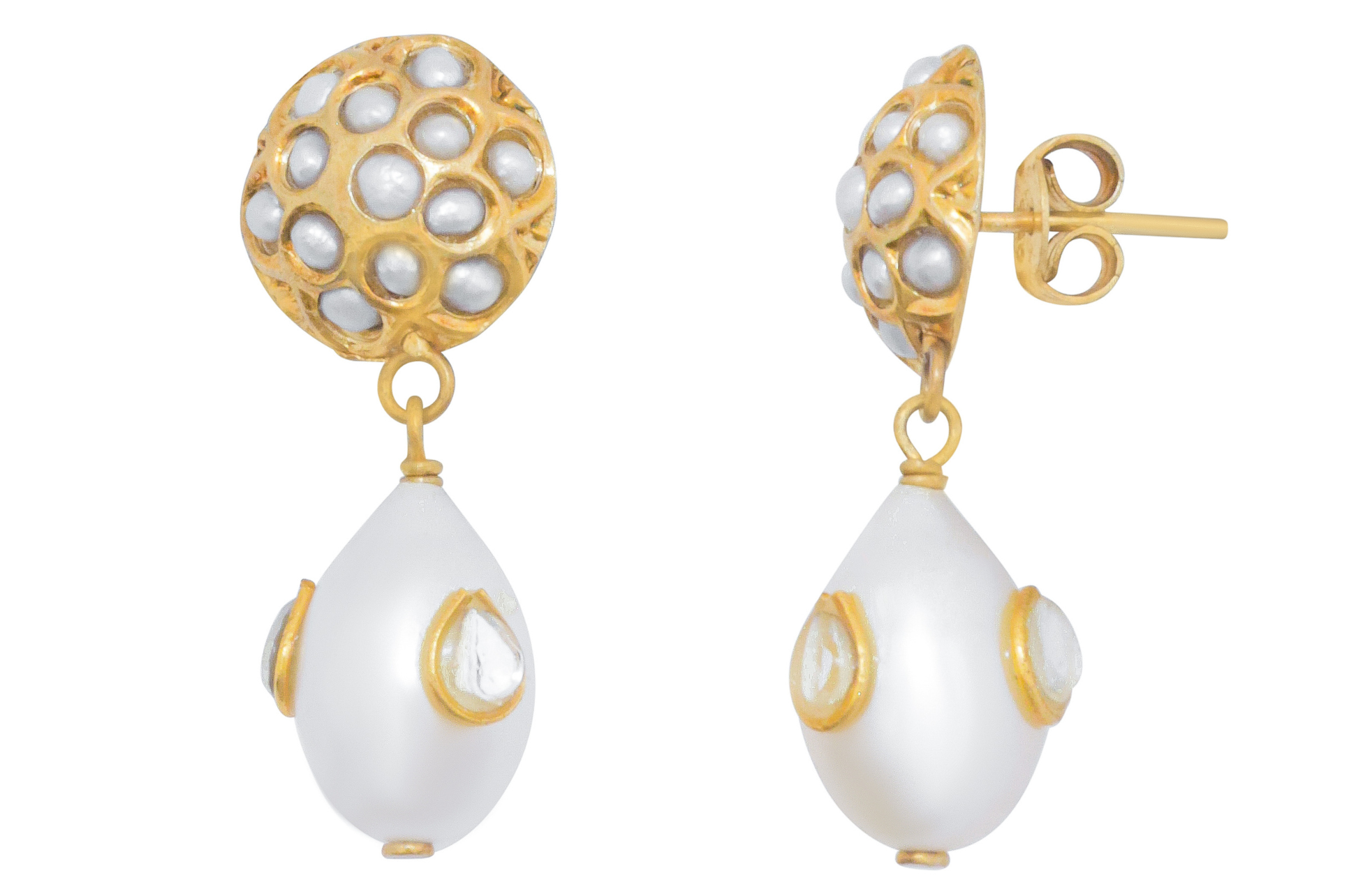 Jadau Work Pearl Drop Earrings