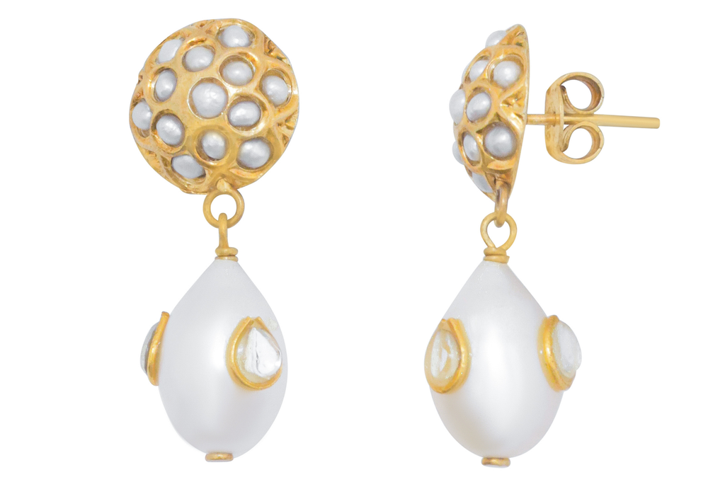 Jadau Work Pearl Drop Earrings