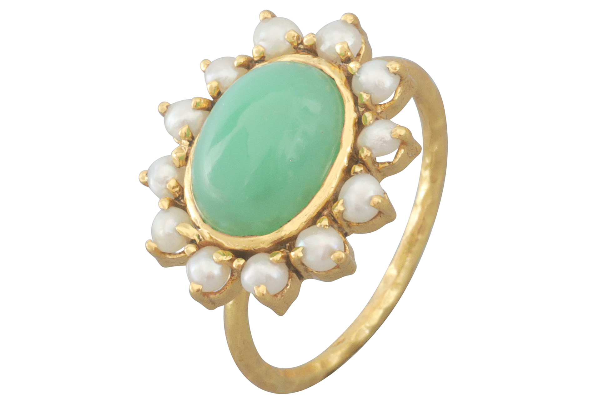 Hyderabad Pearl & Chrysoprase Flower Ring