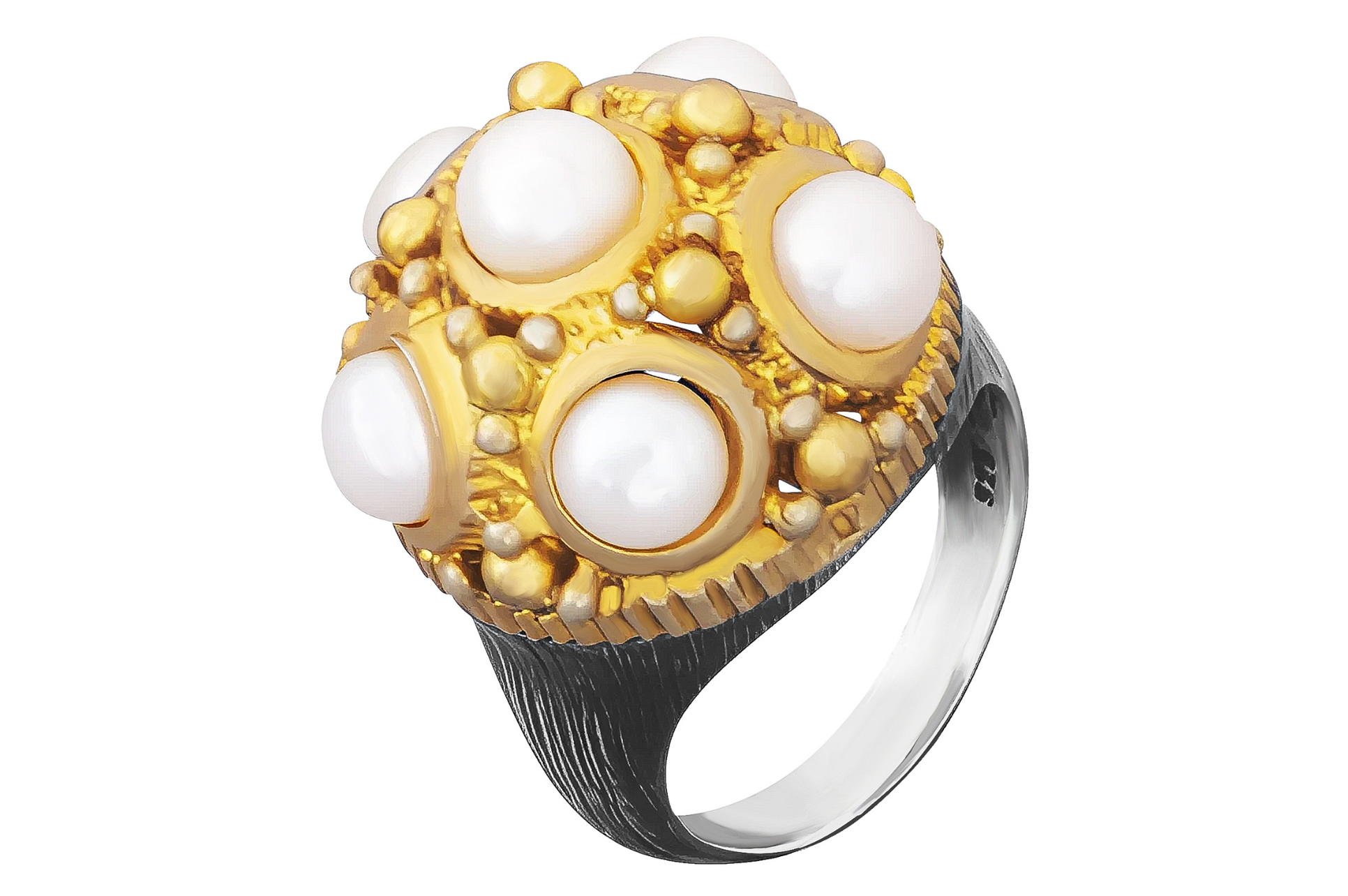 Pearl, Gold & Oxidised Silver Ring
