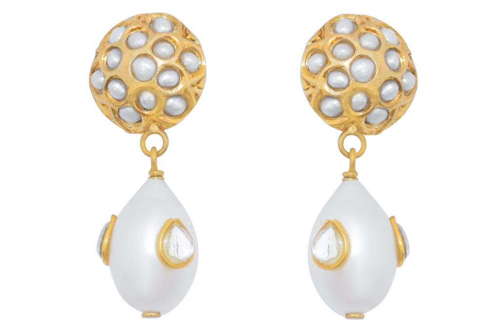 Jadau Work Pearl Drop Earrings