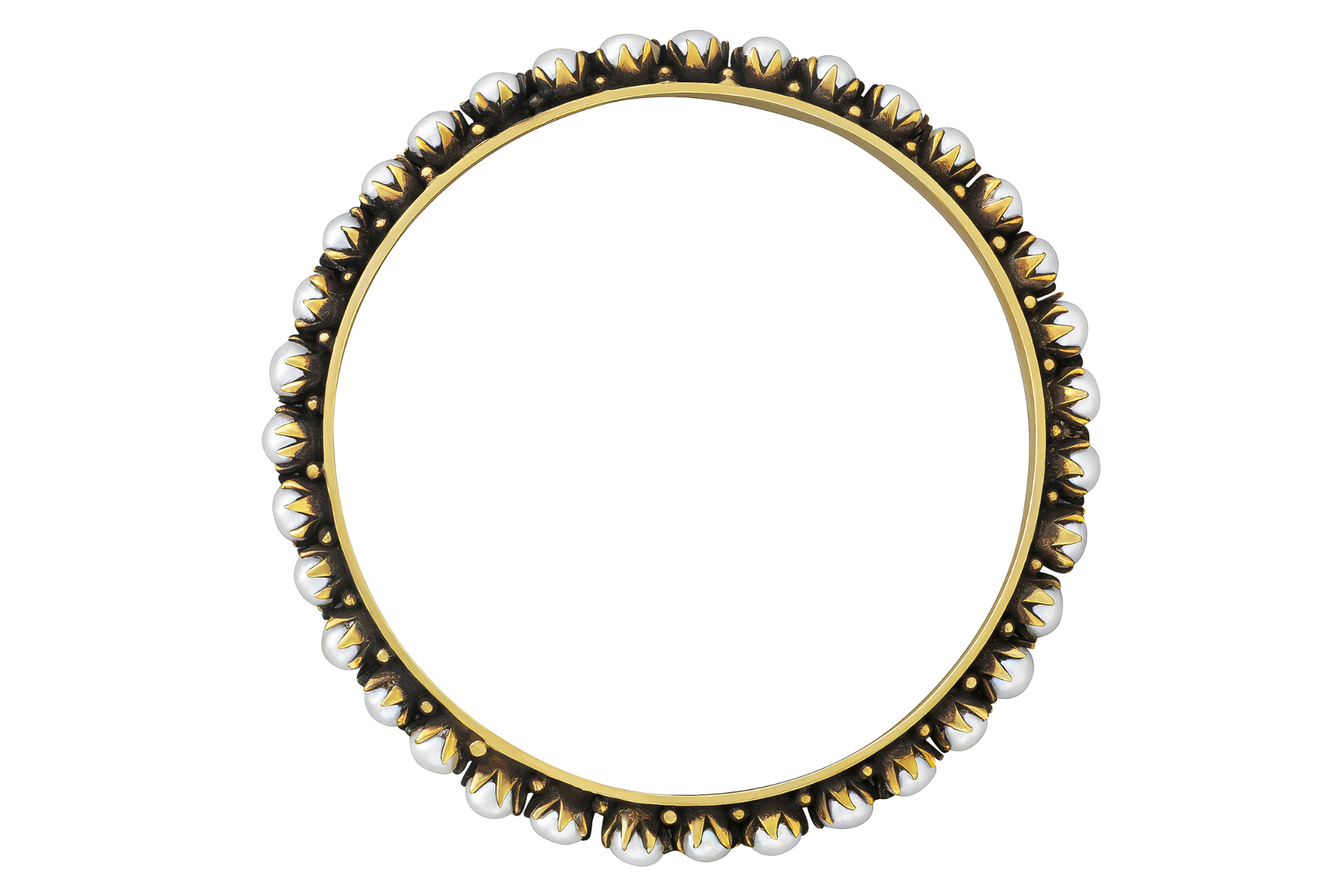 Gold & Oxidised Silver Pearl Bangle