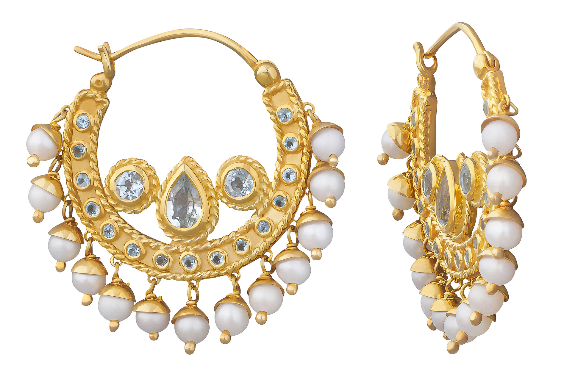 Blue Topaz & Pearl Nath Hoop Earrings