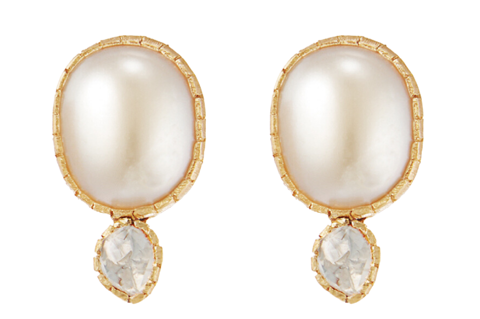 Pearlie Queen Pearl & Diamond Stud Earrings