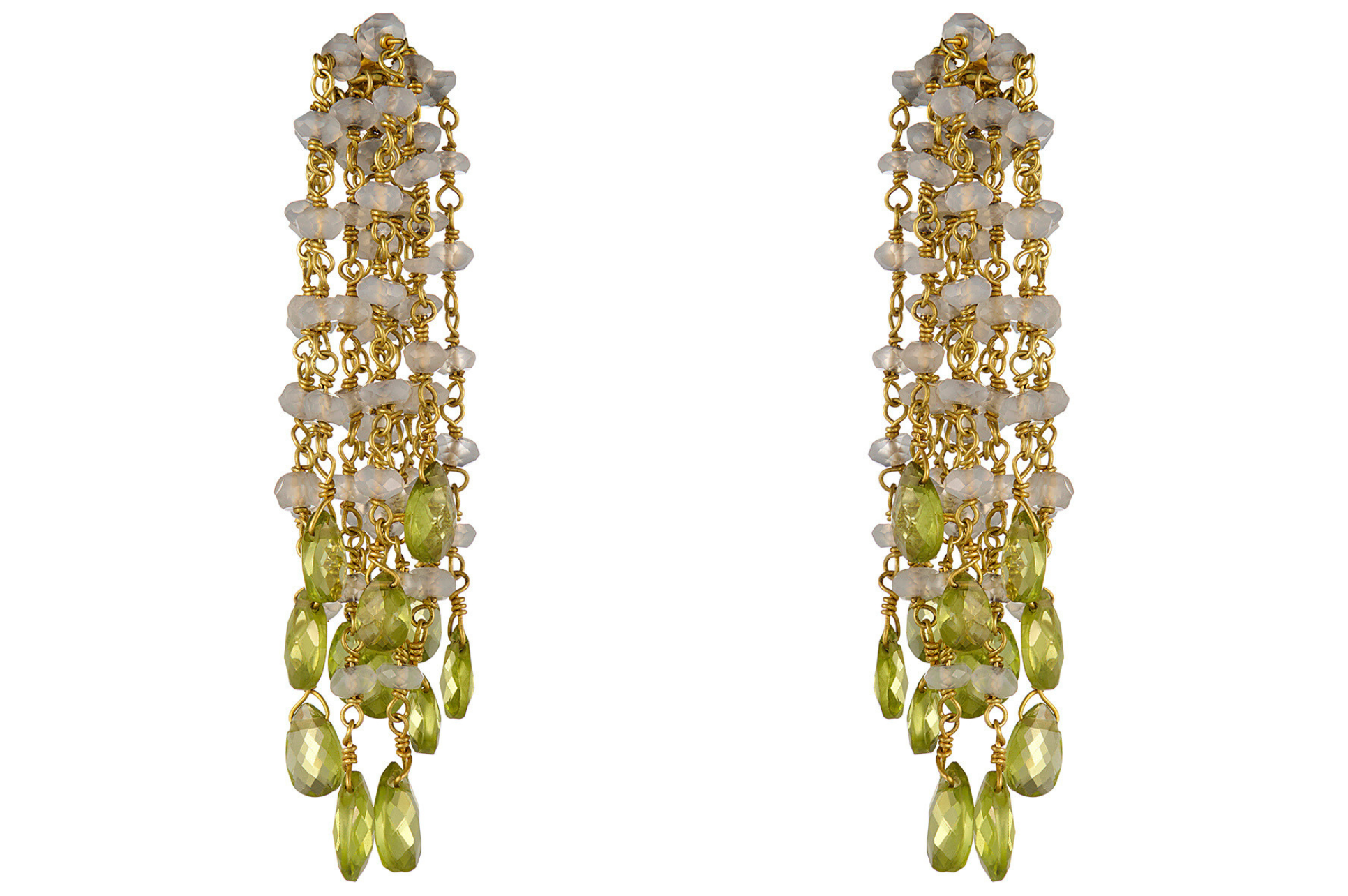 Fine Gold Peridot And Aquamarine Waterfall Earrings